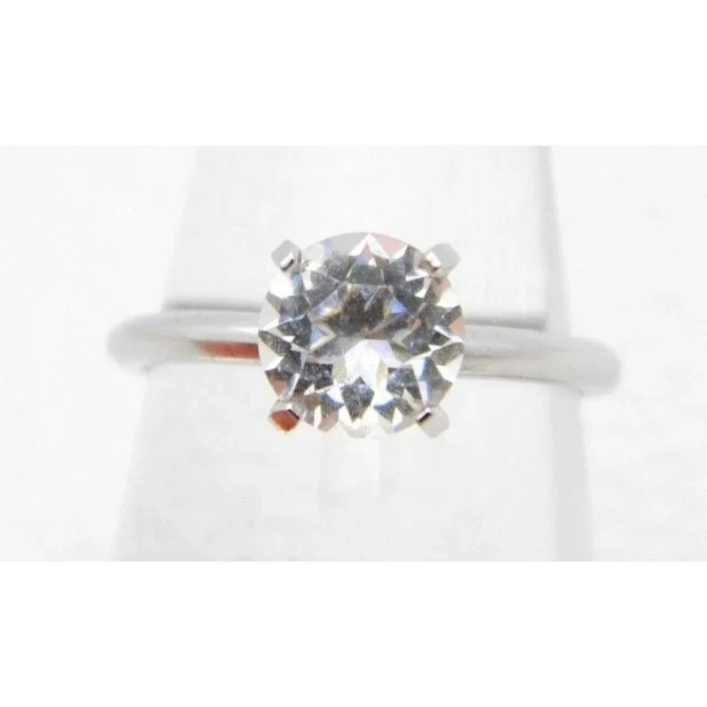 Uncas Signed Silver Tone Cz Rhinestone Solitaire